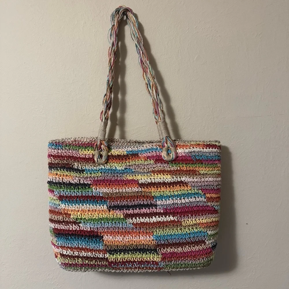 Paper Rope Yarn chochet shoulder bag tote multi color
